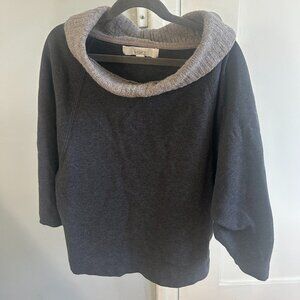 Ann Taylor Loft three quarter sleeve sweater, navy and gray cowl neck